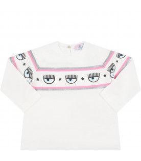 White T-shirt for baby girl with iconic eyes