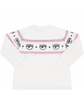 White T-shirt for baby girl with iconic eyes