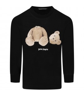 T-shirt nera per bambino con orso