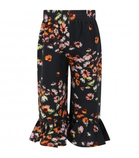 Black pants for girl with flowers