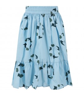 Light blue skirt for girl with prints