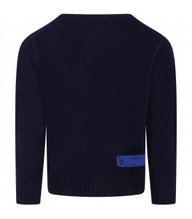Blue "America" sweater for boy with patch logo