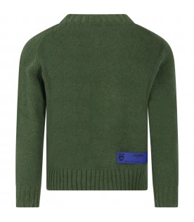 Green "Memling" sweater for boy with patch logo