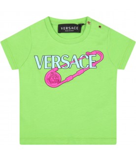 T-shirt verde per neonata con logo