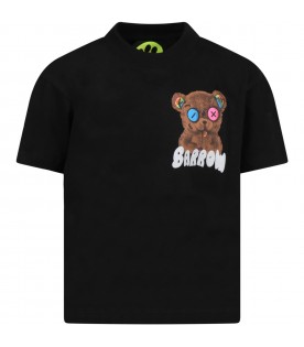 T-shirt nera per bambini con orso