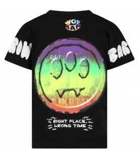 Black t-shirt for girl with multicolor smile
