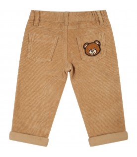 Beige trouser for baby kids with teddy bear