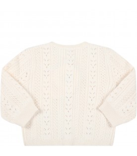 Ivory cardigan for baby girl with logo