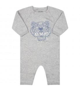 Grey babygrow for baby boy with tiger
