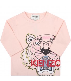 T-shirt rosa per neonata con tigre