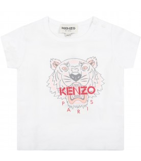 White t-shirt for baby girl with tiger