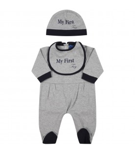 Gray set for baby boy with blue logo