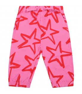 Fuchsia sweatpants for baby girl with red stars