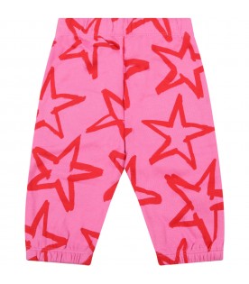 Fuchsia sweatpants for baby girl with red stars