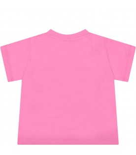 Fuchsia t-shirt for baby girl with yellow sun and logo