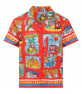 Red shirt for boy witth prints