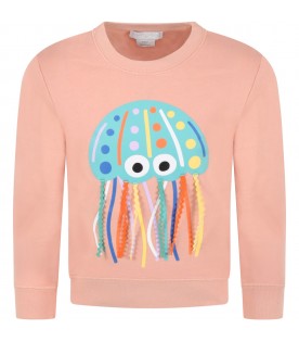 Pink sweatshirt for girl with jellyfish