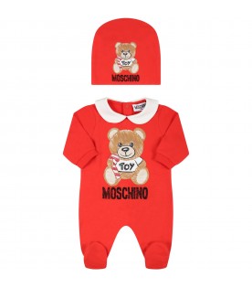 Red set for baby boy with teddy bear