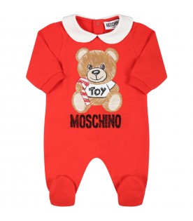 Red set for baby boy with teddy bear