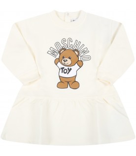 Ivory dress for baby girl with teddy bear
