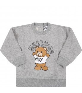 Grey dress for baby kids with teddy bear