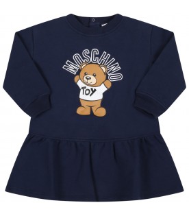 Blue dress for baby girl with teddy bear