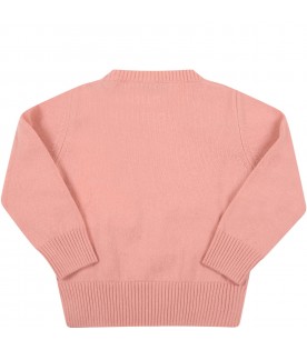 Pink sweater for baby girl with logo