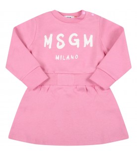 Pink dress for baby girl with white logo