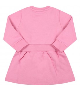 Pink dress for baby girl with white logo