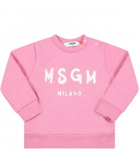 Pink sweatshirt for baby girl with white logo
