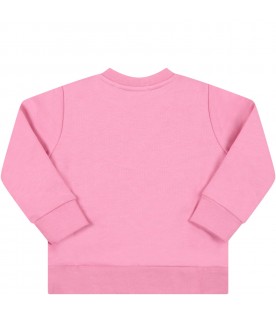 Pink sweatshirt for baby girl with white logo