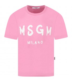Pink T-shirt for girl with white logo