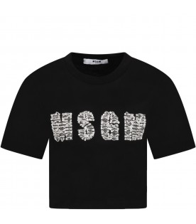 Black T-shirt for girl with silver logo