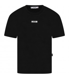 Black T-shirt for kids with white logo and patch logo