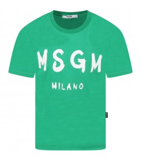 Green T-shirt for kids with white logo