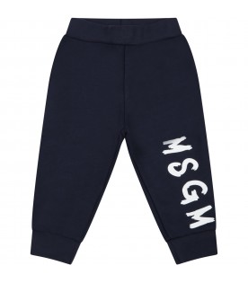 Blue sweatpants for baby boy with white logo