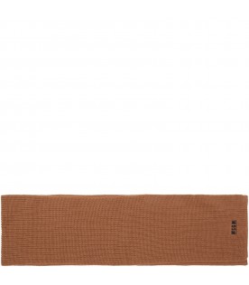 Brown scarf for kids with black logo