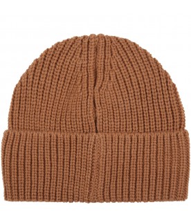 Brown hat for boy with black logo