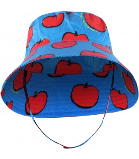 Blue cloche for baby girl with apples
