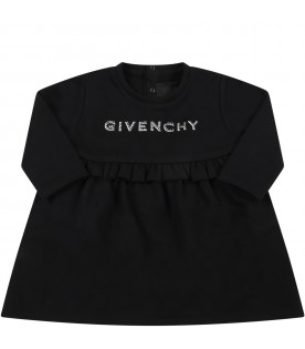 Black dress for baby girl with logo