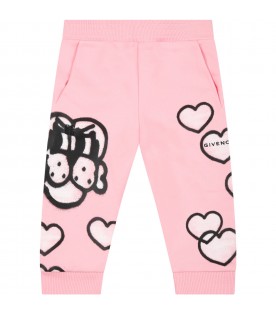 Pantalone rosa per neonata con cuori