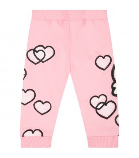 Pink sweatpnat for baby girl with hearts