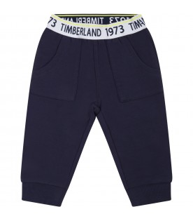 Blue sweatpant for baby boy with logos