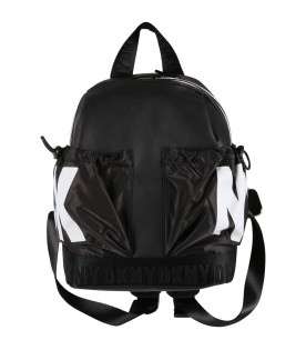 Black backpack for girl with white logo