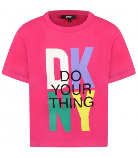 Fuchsia T-shirt for girl with logo and black writing
