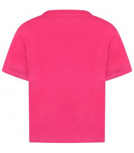Fuchsia T-shirt for girl with logo and black writing