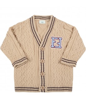 Beige cardigan for baby boy with double FF