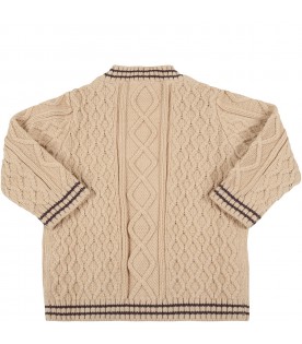 Beige cardigan for baby boy with double FF