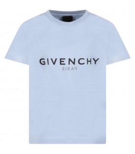 Light-blue T-shirt for boy with black logo