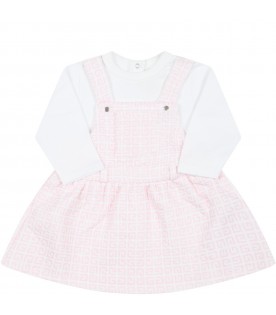 White dress for girl with pink logo